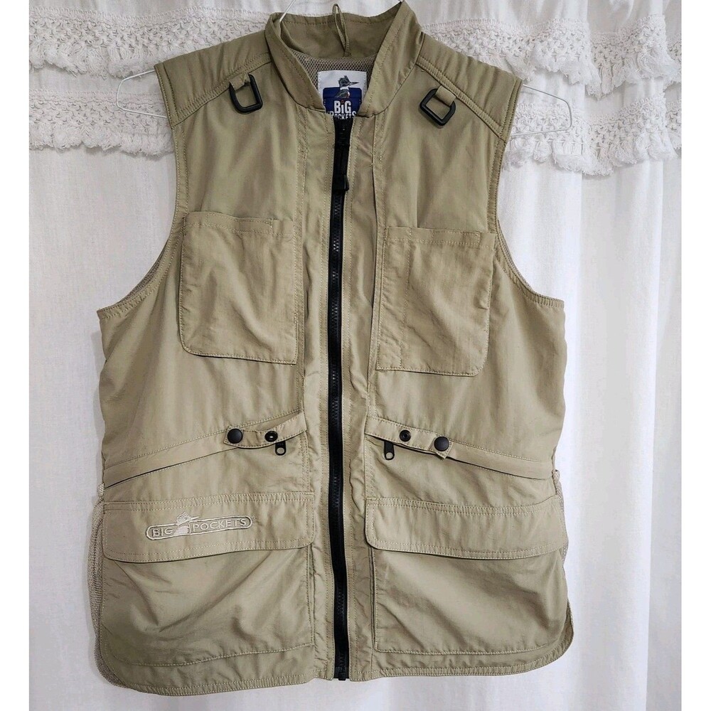 Big Pockets Tropical Utility Vest Mens XS Tan 10-Pocket Travel Fish Gorpcore USA